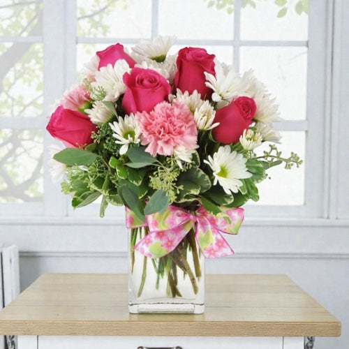 Pink Roses and Daisies