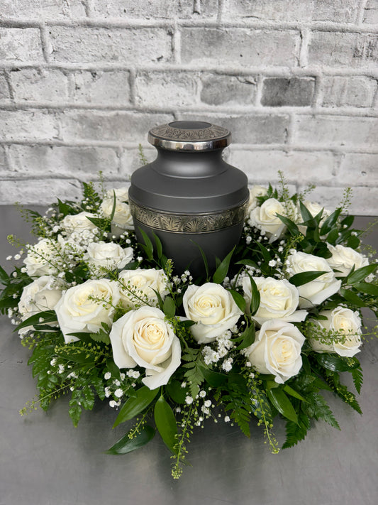 White Rose Urn Wreath